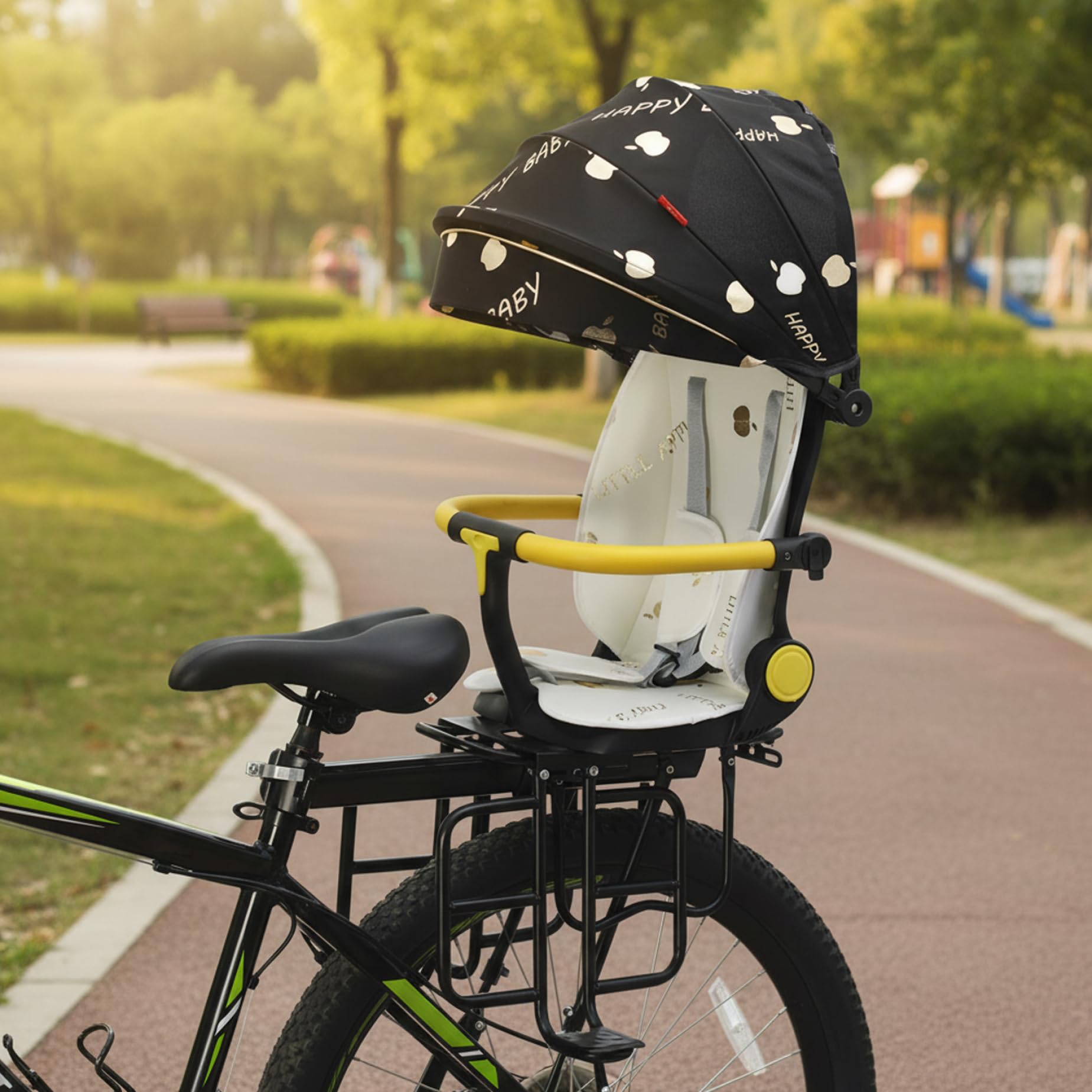 Kleinkind-Fahrradsitz, Faltbarer Baby-Fahrradsitz mit Stuhlpolster und Sonnenschutz, am hinteren Rahmen montierte Sitze für Kleinkinder im Alter von 6 Monaten bis 4 Jahren