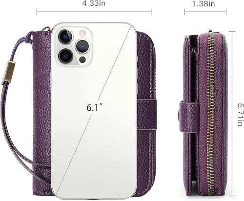 Miniatura 3 de GAEKEAO Cartera pequeña de cuero para mujer, con bloqueo RFID, con cremallera, organizador de tarjetas con llavero, A05-Púrpura-Large, Retro