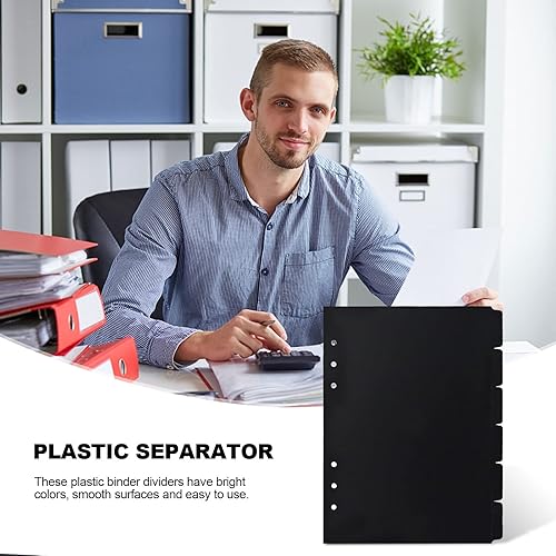 Miniatura 7 de MultiBey Divisores A5 de plástico negro con 6 anillas, separadores resistentes de 6 agujeros para diario, planificador de hojas sueltas, suministros