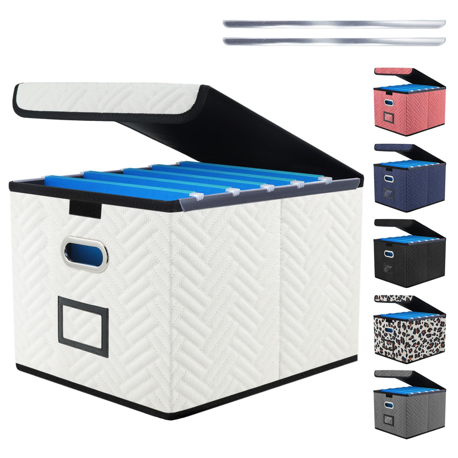 File Organizer Box Collapsible File Storage Organizer Box with Lid and  Plastic Slide, Portable Hanging Document Filing System Box for Home Office