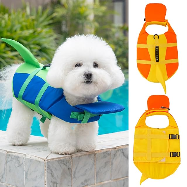 Foto 3 de 8 de Chaleco salvavidas para perros con flotador frontal extraíble y asa superior fácil de transportar para nadar…