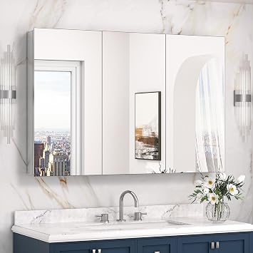 Keonjinn 48" x 32" Oversized Bathroom Medicine Cabinet with Mirror, Silver
