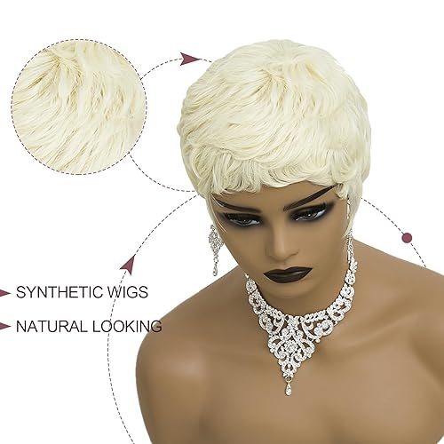 Miniatura 5 de Pelucas de corte Pixie para mujeres negras, peluca sintética corta ondulada blanca natural, pelucas cortas pixie cortas para mujeres negras, peluca