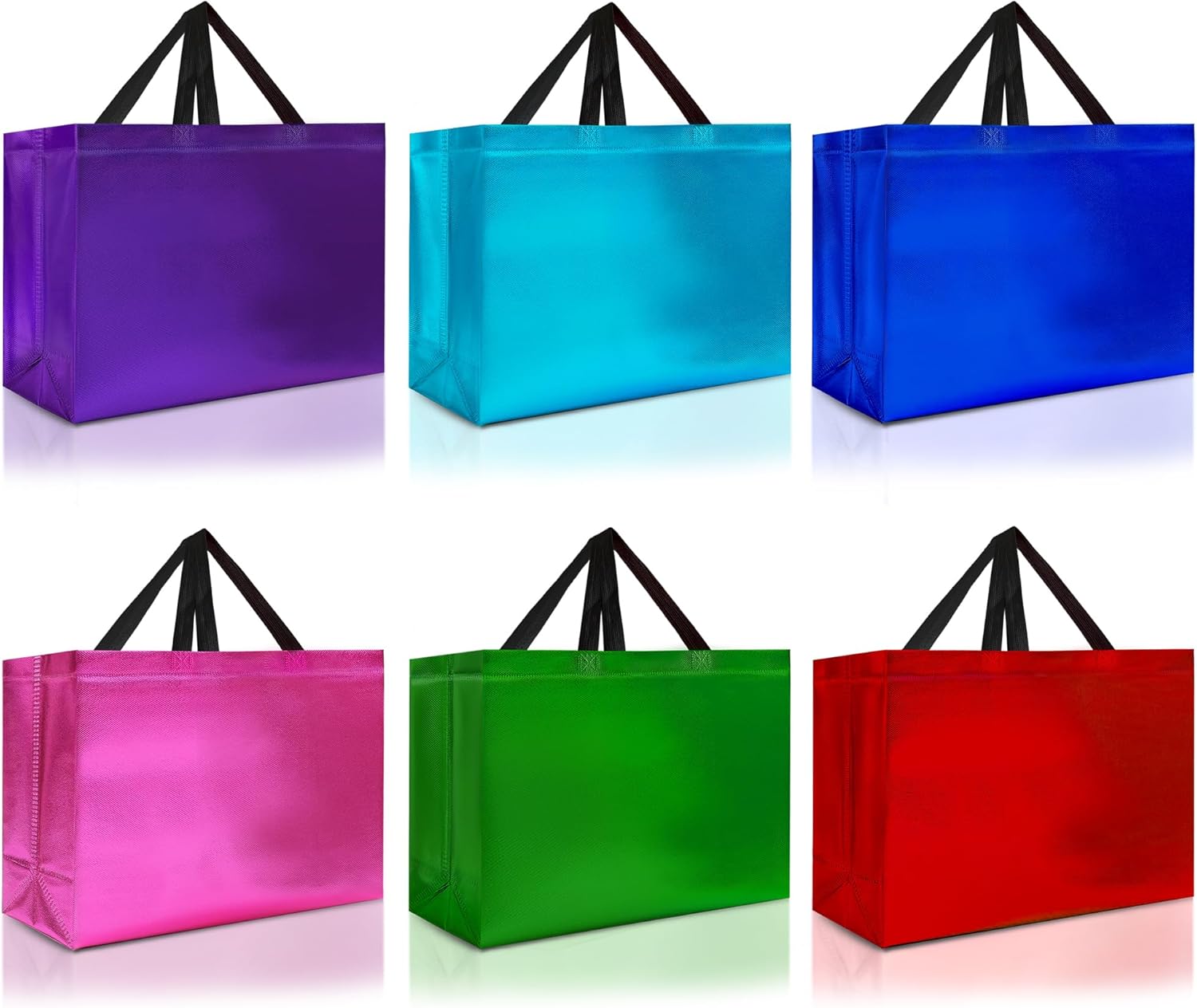 Nush Nush Mix Color Extra Large Gift Bags with Handles – Set of 12 Reusable XL Bags in 6 Vibrant Colors with Glossy Finish – Perfect XL Goodie Bag for Christmas, Birthday Parties – 15.5Wx6Dx12H
