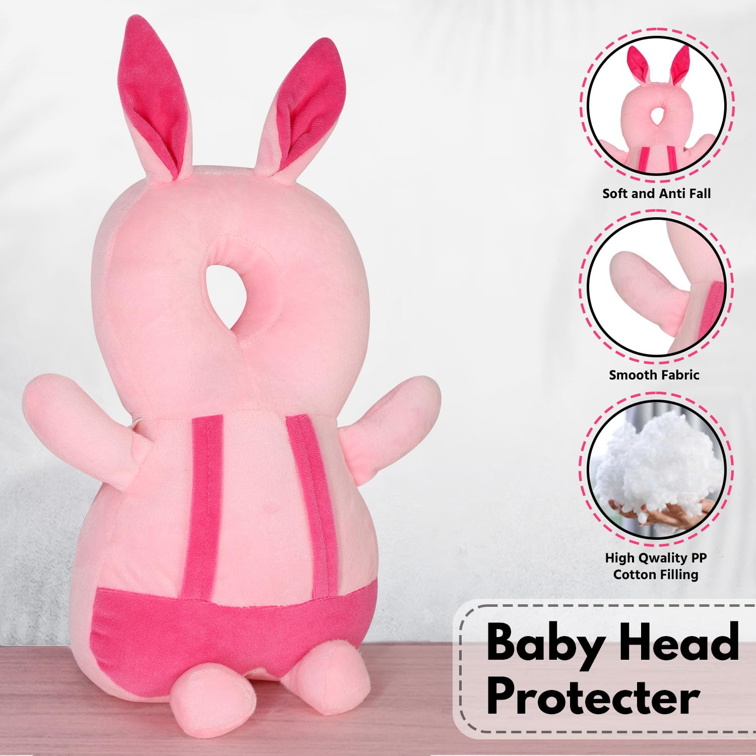 HUG PUPPY Head Protector Cushion Toddler Backpack, Safety Products for Walker, Back Protection for Crawling & Walking Rabbit Design (Pink) - Image 3 thumbnail