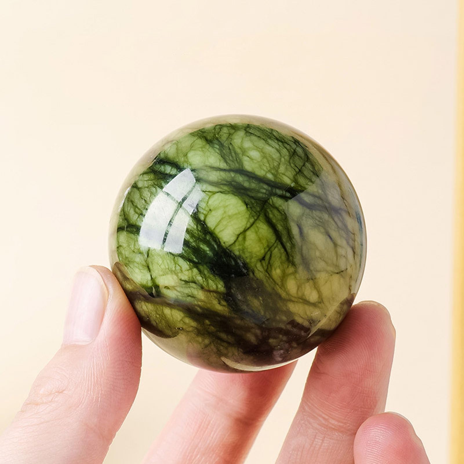 Sfera cristallo per meditazione pietra con sfera giada naturale Xiuyan | Collezione campioni sfere rotonde per decorazioni collezioni home office, sfera di cristallo naturale con base in legno