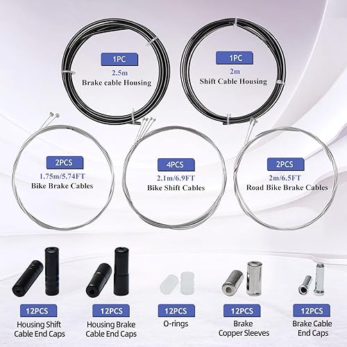 Miniatura 2 de Kit universal de cables de freno de bicicleta, carcasa de cable de freno de bicicleta y carcasa de cable de cambio de bicicleta con tapas de extremo