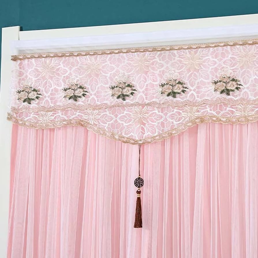 Amazon｜YQkasj のれん 暖簾 ピンク レース 姫系 花柄 北欧 目隠し