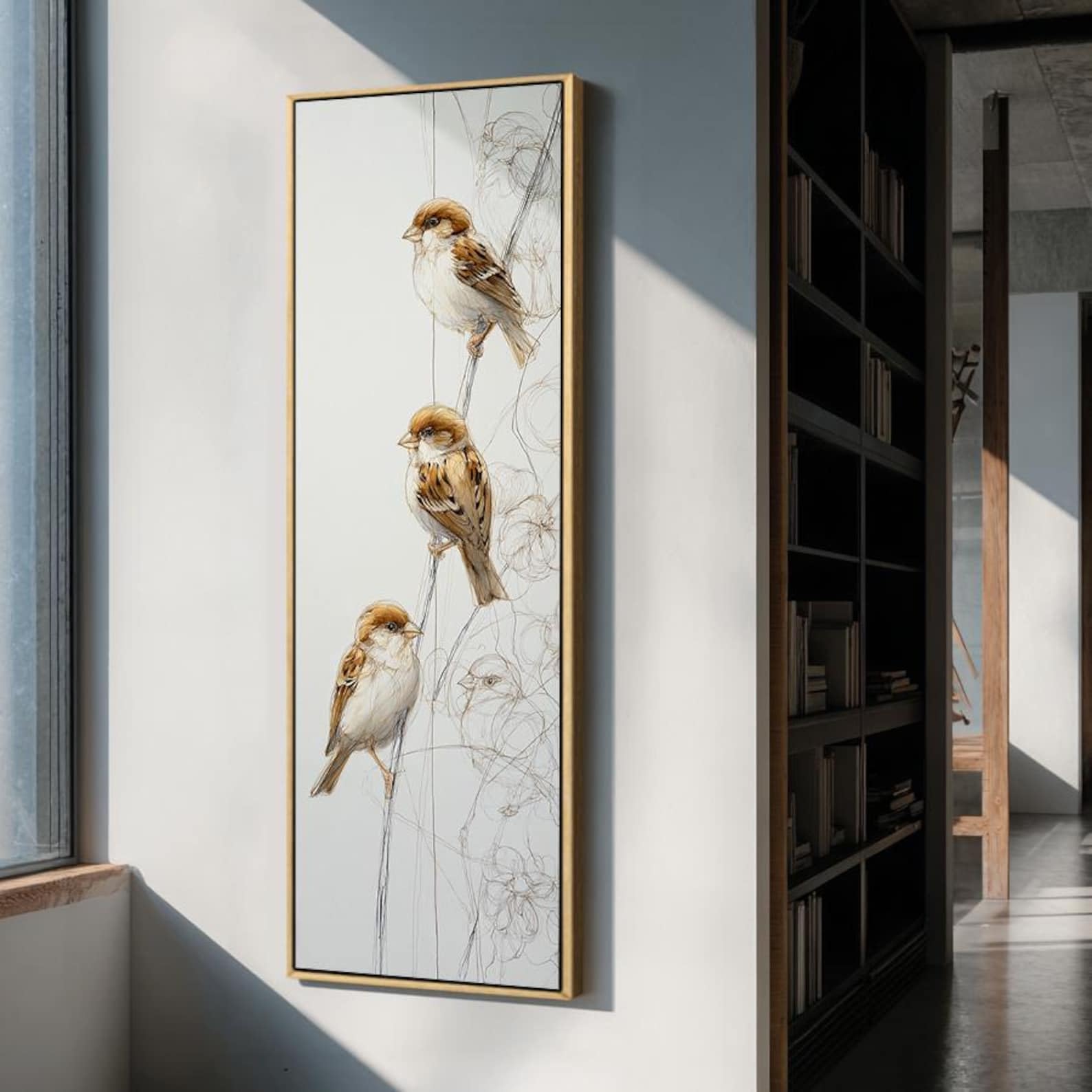 XINBAO Vertical Bird Wall Art, Large Canvas Print, Tall Thin Wall Art for Living Room, Slender Branch Painting, Animals Decor(70x210cm/Frameless)