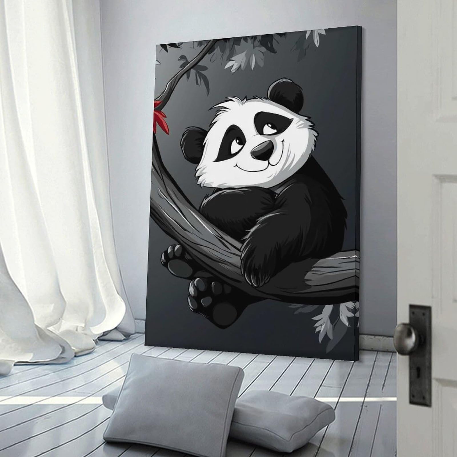 Junmoney Smiling Panda on Branch Hanging Wall Art, 20x30inch(50x75cm), for Living Room, Bedroom, Office Or Hallway, Decorative Artwork with Broad Appeal