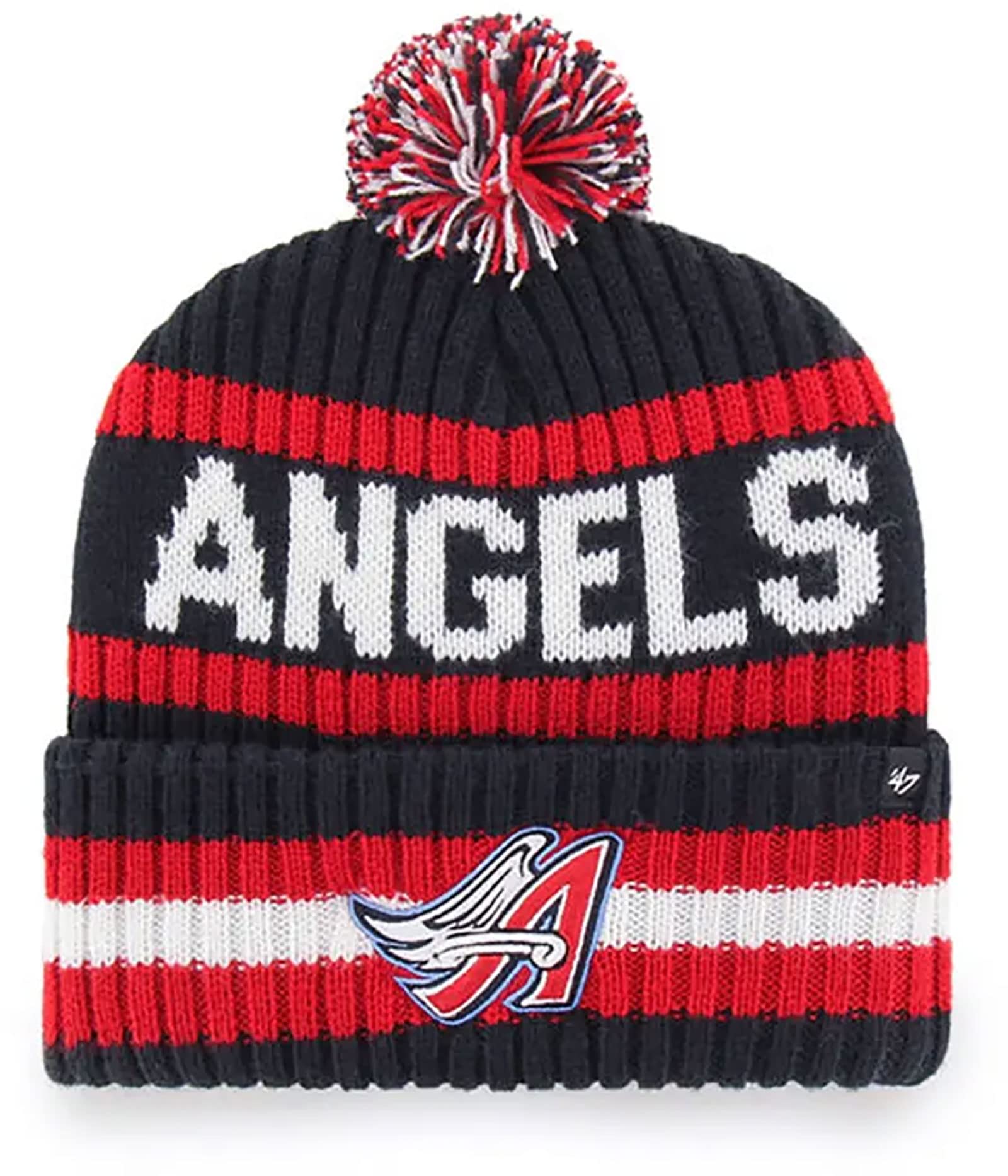 '47 Los Angeles Angels Mens Womens Cooperstown Bering Cuff Knit Stretch Fit Navy Team Color Logo Beanie, Navy, One size