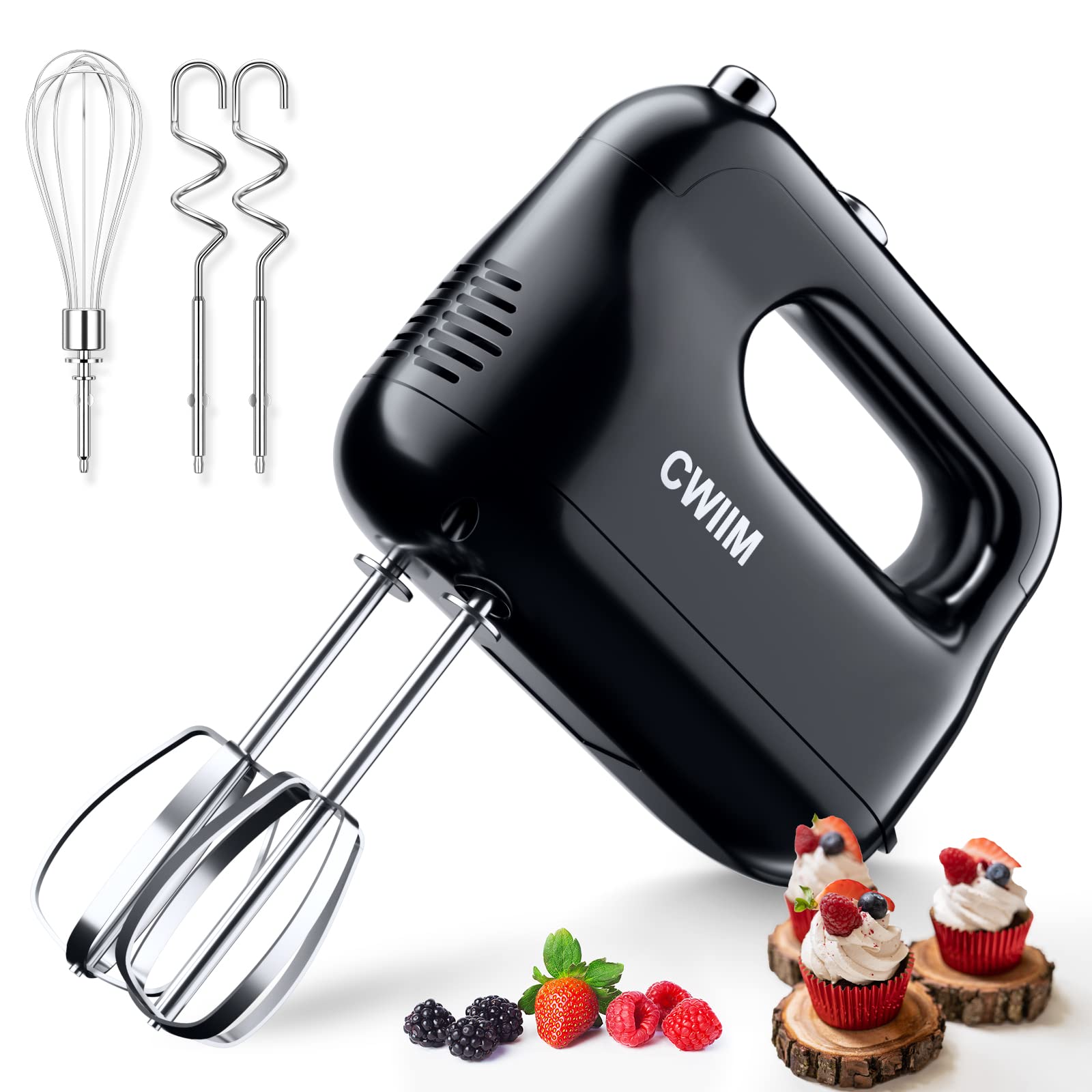 CWIIM 5-Speed Electric Hand Mixer with 5 Stainless Steel Accessories Whisk Food Beater for Whipping Mixing Cookies Cakes