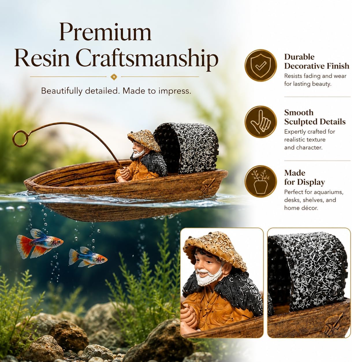 Floating Aquarium Decor, Fish Boat Fish Tank Ornament image 3