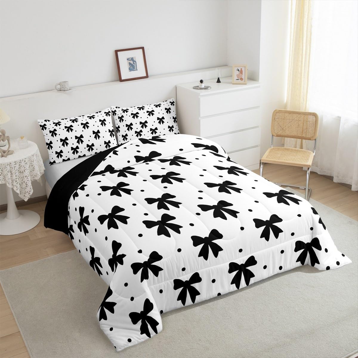 jejeloiu Black Bow Bedding Set Full Size for Kids Teens image 5