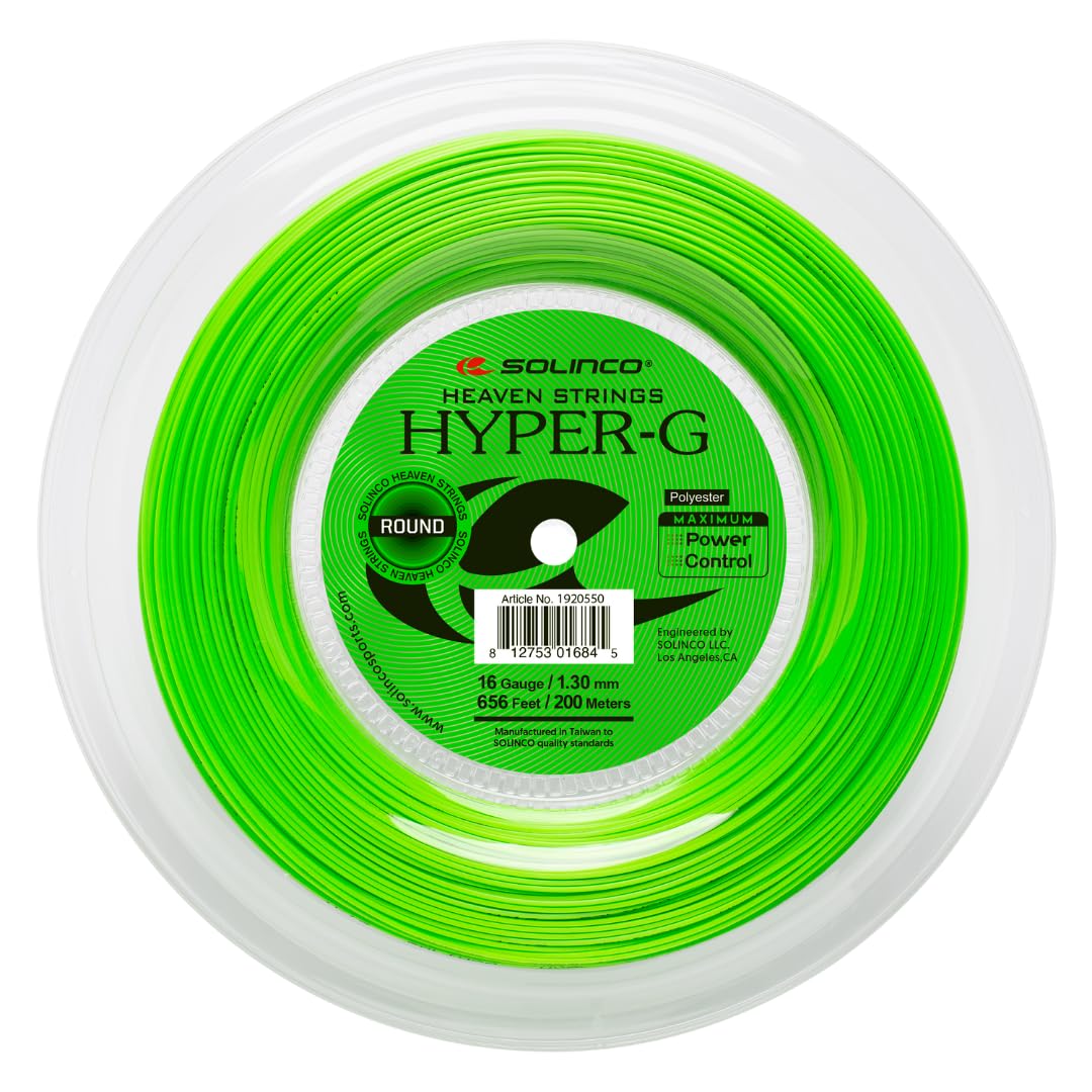 Solinco Hyper-G Round Tennis String Reel 656 ft / 200 m High-Powered Round Co-Polyester for Court Penetration, Power & Control