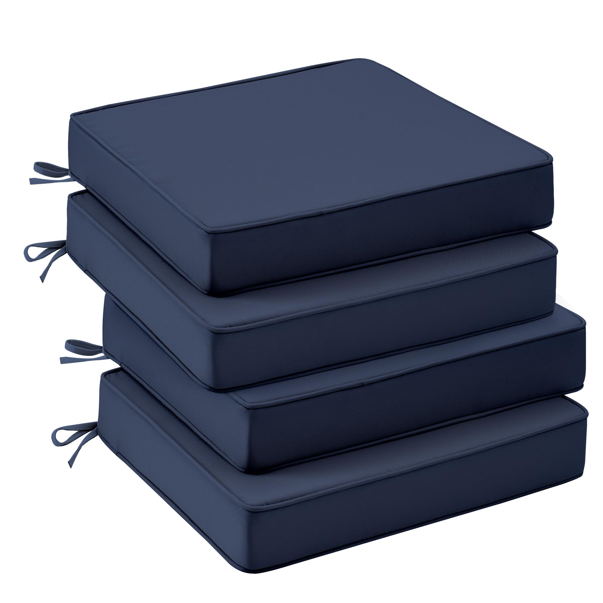 Photo 1 of UNIKOME Outdoor Chair Cushions Set of 4, Water Resistant Patio Seat Cushions with Ties for Outdoor Furniture, High-Density Foam, UV & Fade Resistant, Piped Edge – 24" x 24" x 4", Navy
