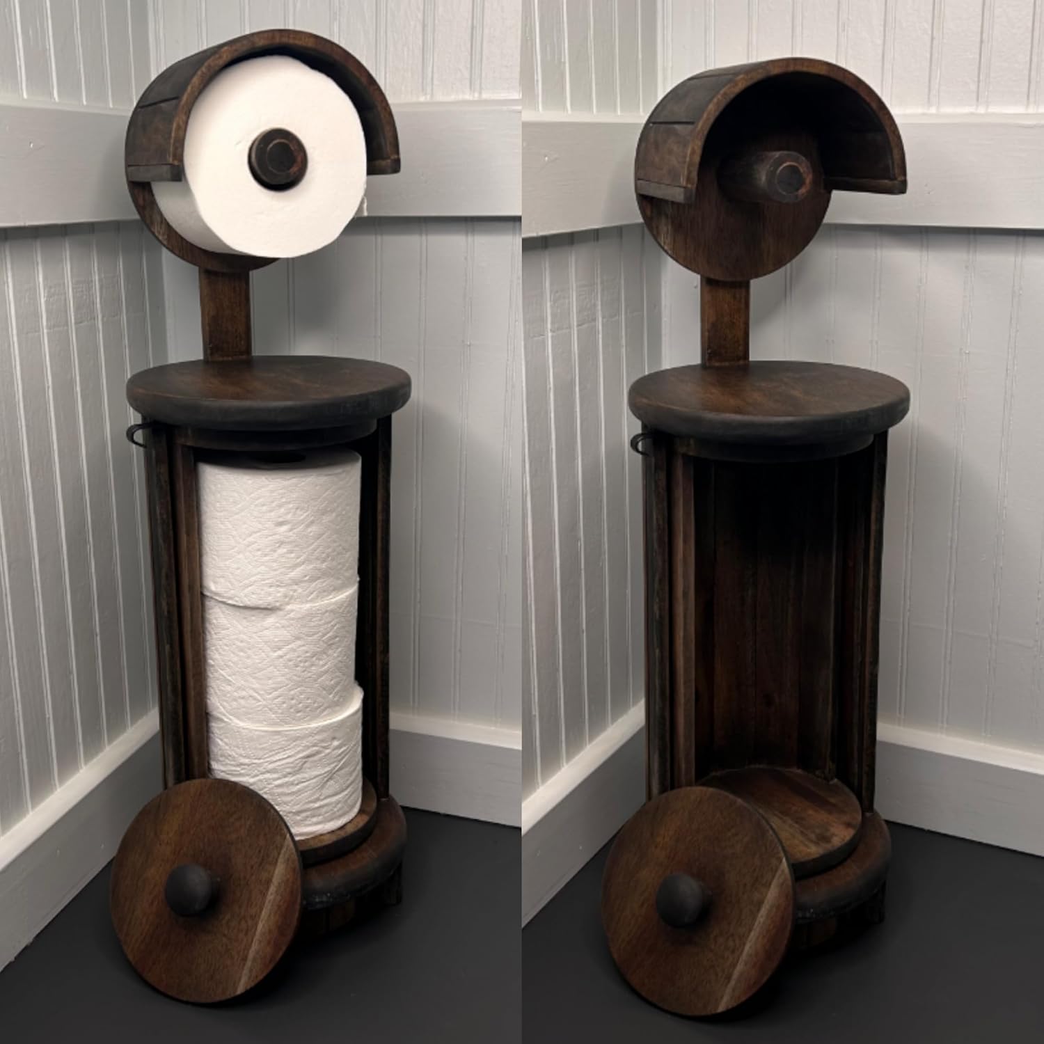 Elegwood Acacia Wood Toilet Paper Holder, Espresso Stain Finish