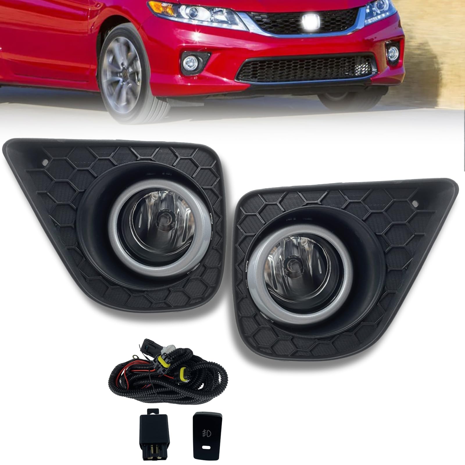 2PCS Fog Lights Compatible with 2013 2014 2015 Honda Accord Coupe Bumper Driving Fog Lamp with Switch & Wiring Harness