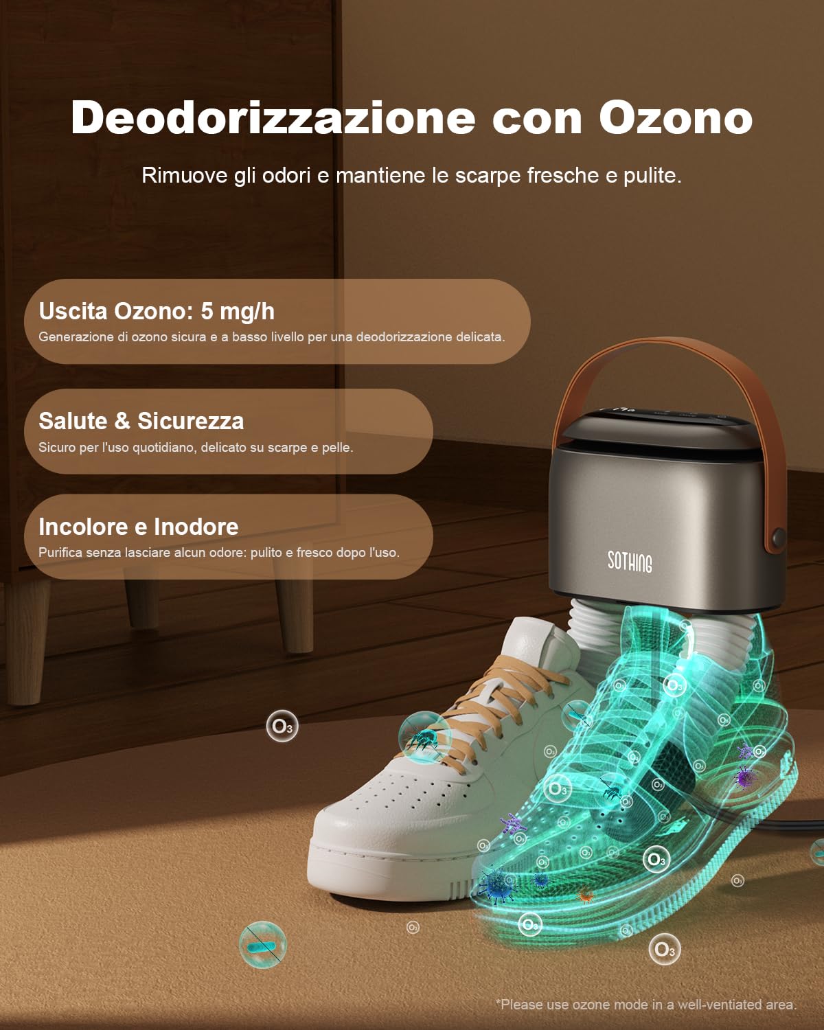 SOTHING Asciuga Scarpe Elettrico con Ozone e Display Digitale – Asciugascarpe a Doppio Flusso d’Aria, 3 Livelli di Calore, Timer 1–9 Ore, Tubi Telescopici 30 cm, Scalda Scarpe da Calcio e Sci