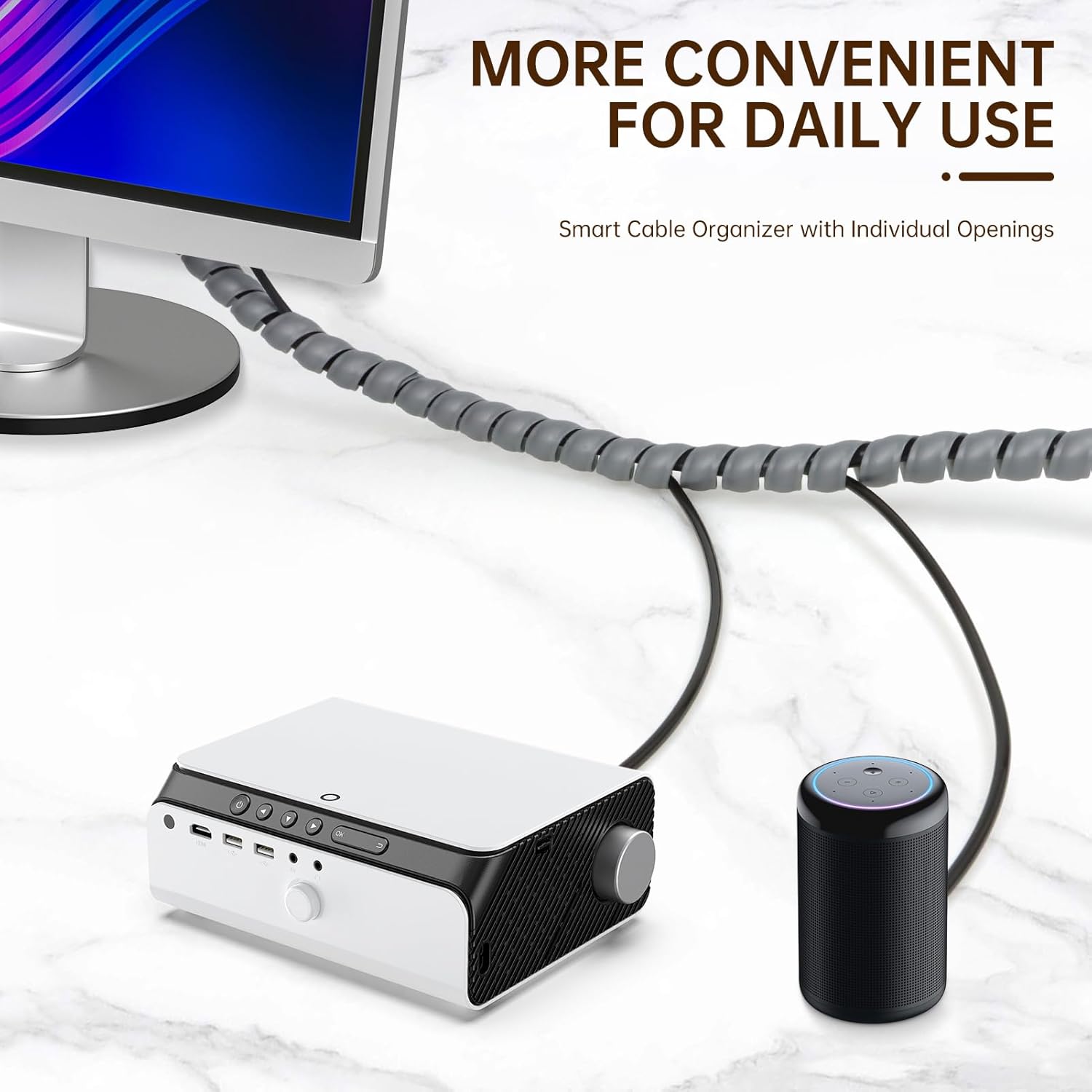 Spiral Cable Wrap, 10ft Cable Sleeves for Cords, Flexible Cable Management Sleeve for Computer, Power, Audio & Video Cords (Grey, 3/4")