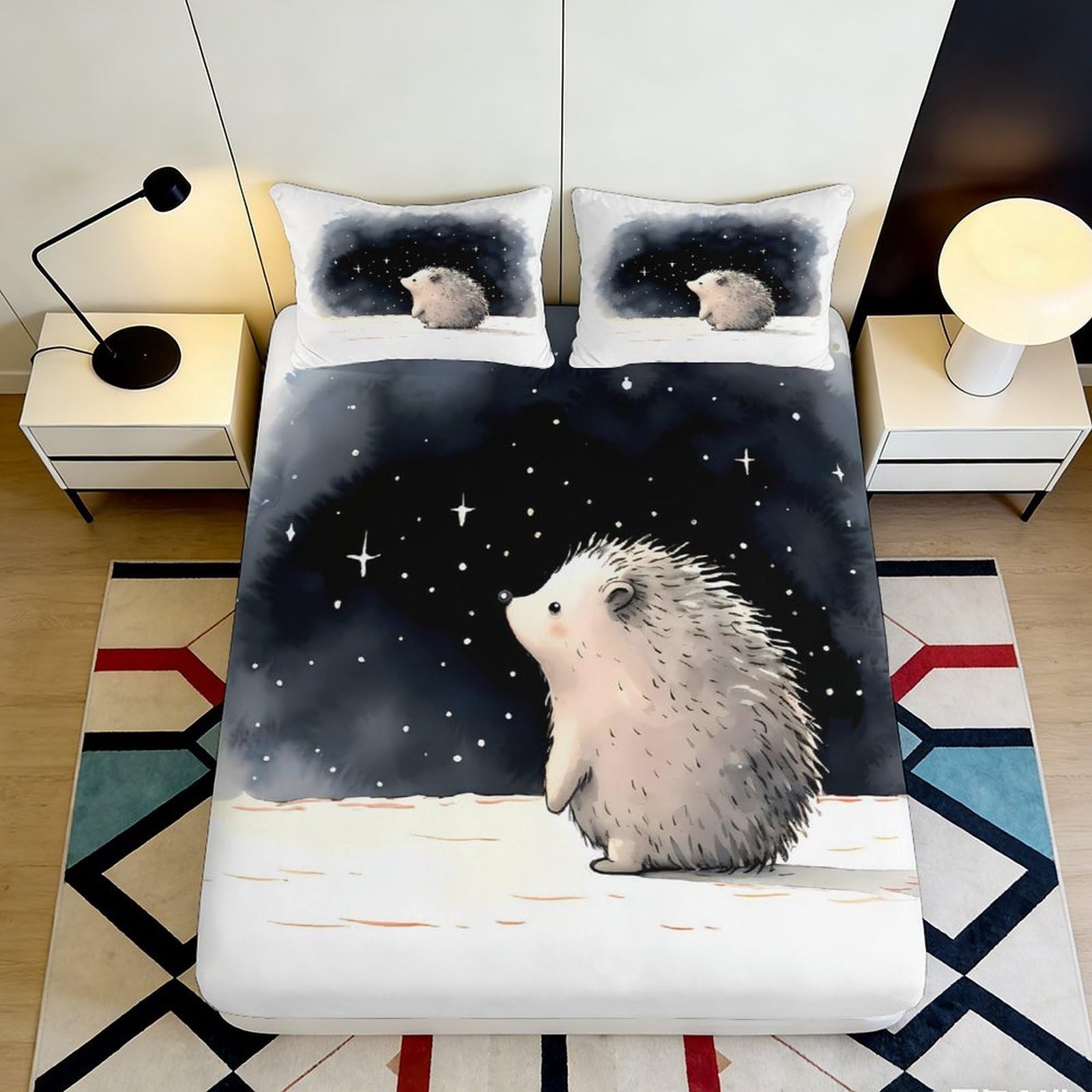 3D Printed Hedgehog Star Fitted Sheet Microfiber Soft Mattress Cover for Bedroom, Dorm and Guest Room Decor 90x200x25cm