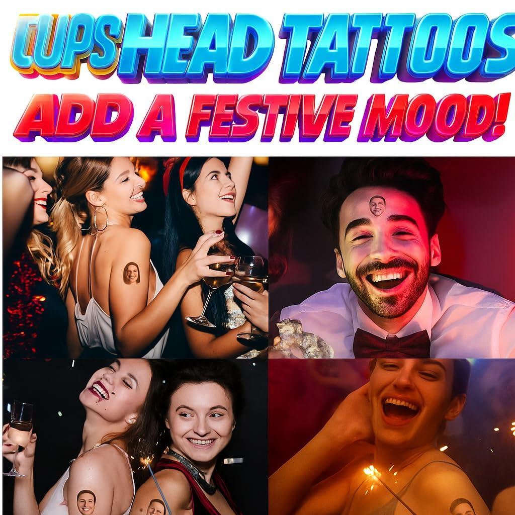 Custom Temporary Tattoos - Personalized Fun Face Face Stickers - Set of 12 - Party Favors for Birthdays, Events & Celebrations (colorful, 48 tattoos)