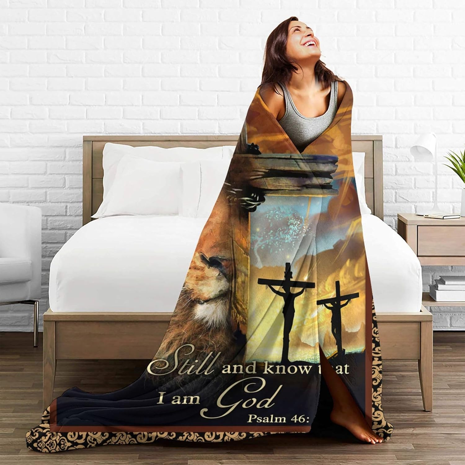 Christian Jesus Blanket Lion king Cross Decor Throw Blanket Religious Faith Prayer Blanket Catholic Inspirational Gifts for Women Men Super Warm Soft Plush Fleece Flannel Blanket for Adult Kid 50"X40" - Image 7