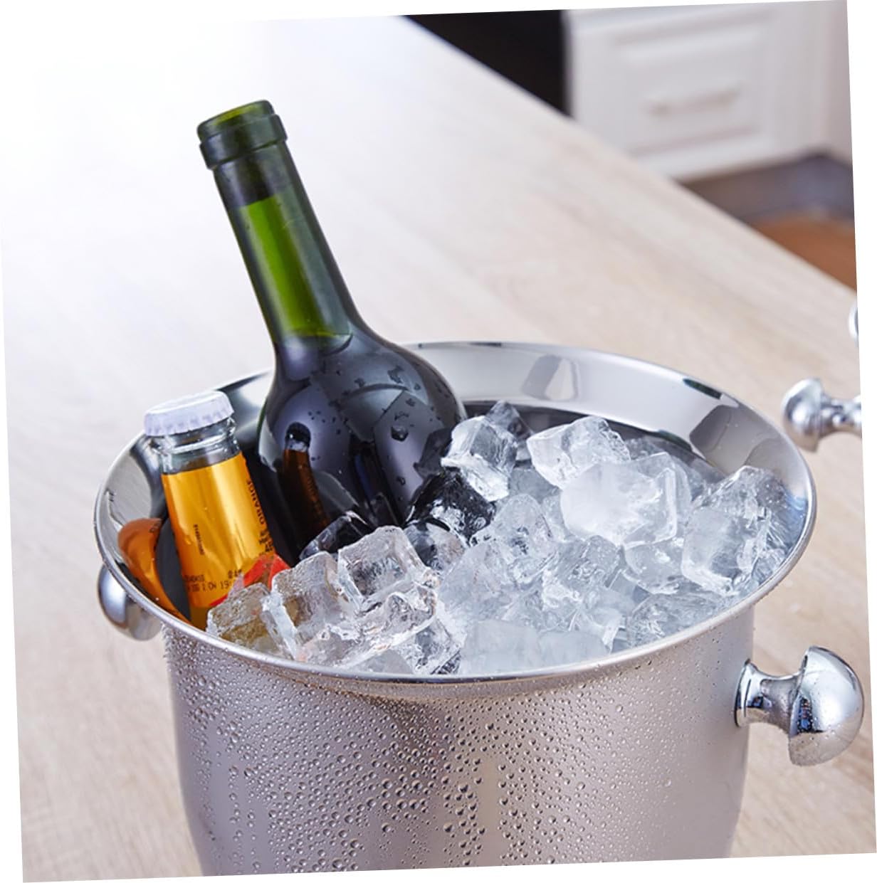 Ciieeo 304 Stainless Steel Ice Bucket Lid and Tongs Large Capacity Round Chiller for Wine and Beer Insulated Portable Ice Container for Parties and Bars
