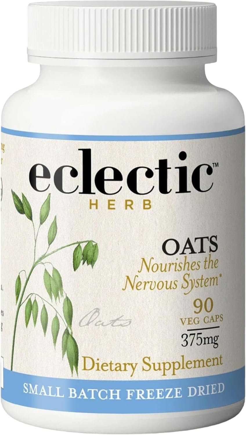 Eclectic Herb - Premium Raw Freeze-Dried Oats Capsules | Milky Green Oats Avena Sativa | Nervous System Support | Natural Dietary Supplement | Organic, Vegan, Non-GMO (90 CT | 375 mg)