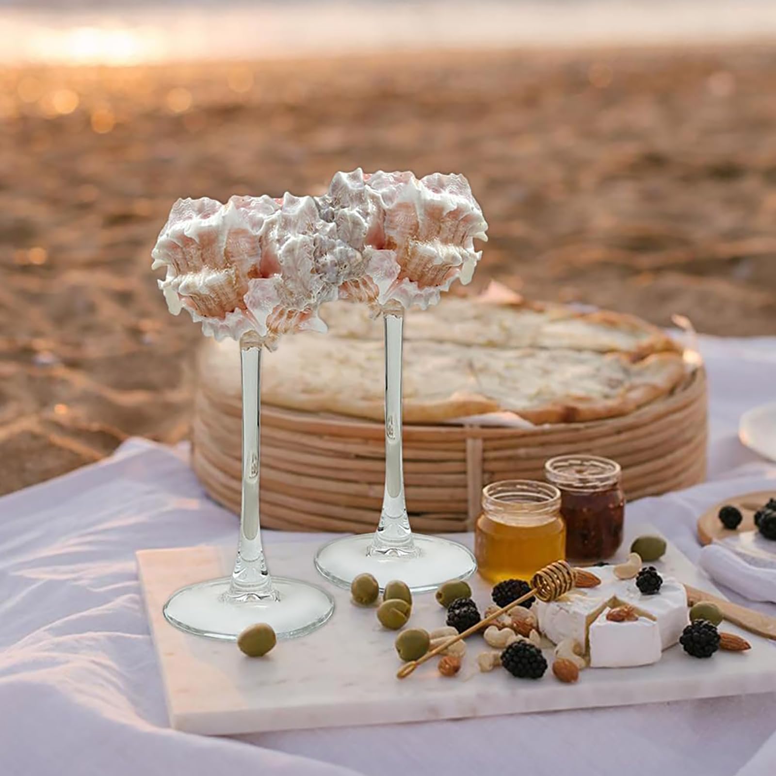 2 pièces verres à vin en coquille de conque, verres à vin en coquillage, tasse à vin de mariage, gobelet à Martini cocktail, pour la fête d'anniversaire de mariage de la Saint-Valentin #01