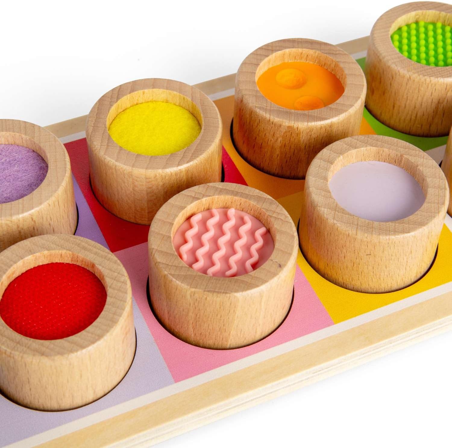 Bigjigs Toys Rainbow Sensory Board - 10 Piece Wooden Touch & Match Tray, Shape Sorter with Different Textures, Montessori Play, Fun & Educational Kids Toy, Baby & Toddler Gifts, Age 1+ Years