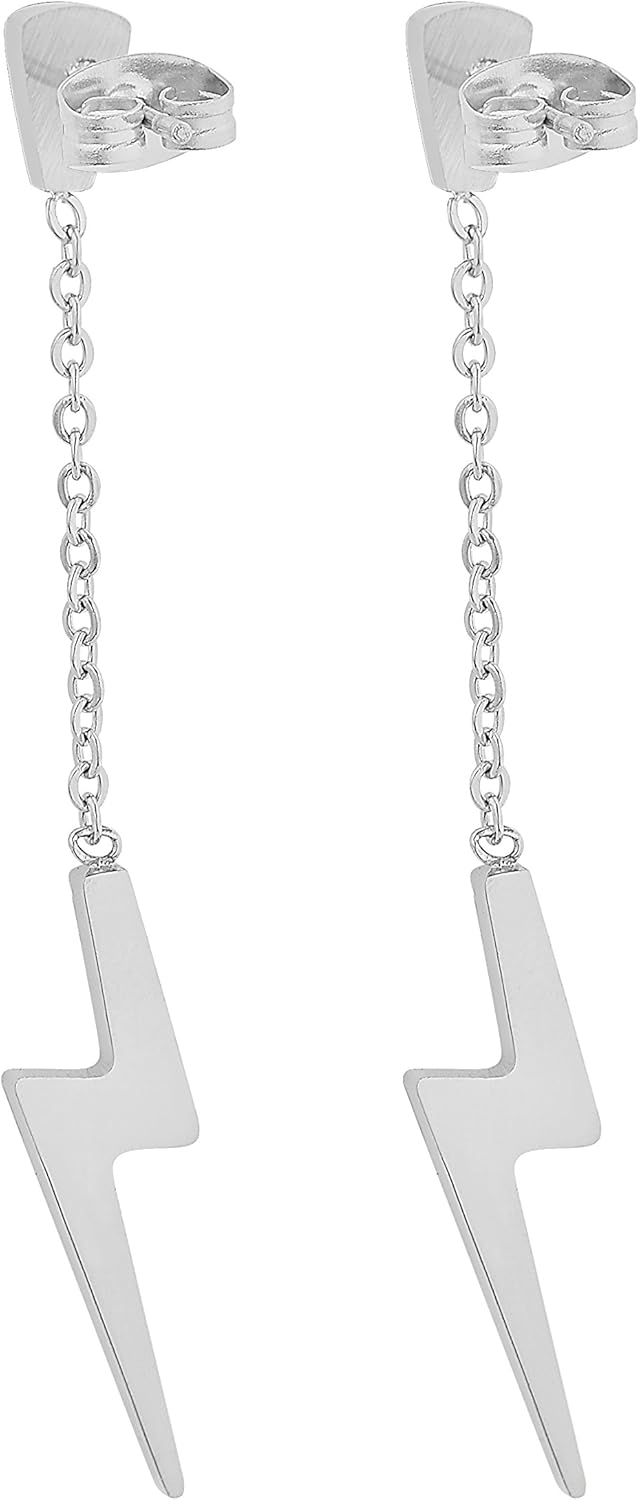 Edforce Stainless Steel Women's Lightning Bolt Dangle Earrings, 60mm/2.4in - Image 3