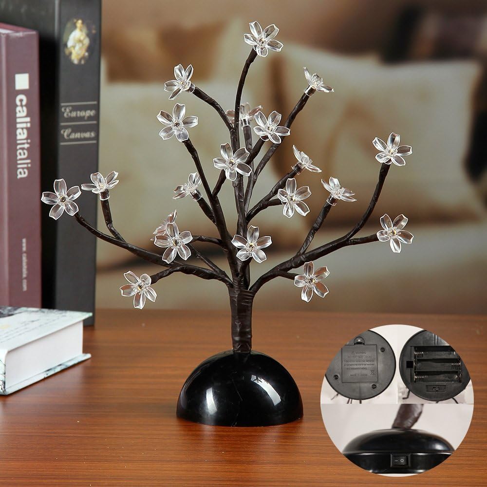 LIGHTSHARE 12Inch 20LED Cherry Blossom Bonsai Light,Warm Light,Battery Powered for Home Decoration, Night Light