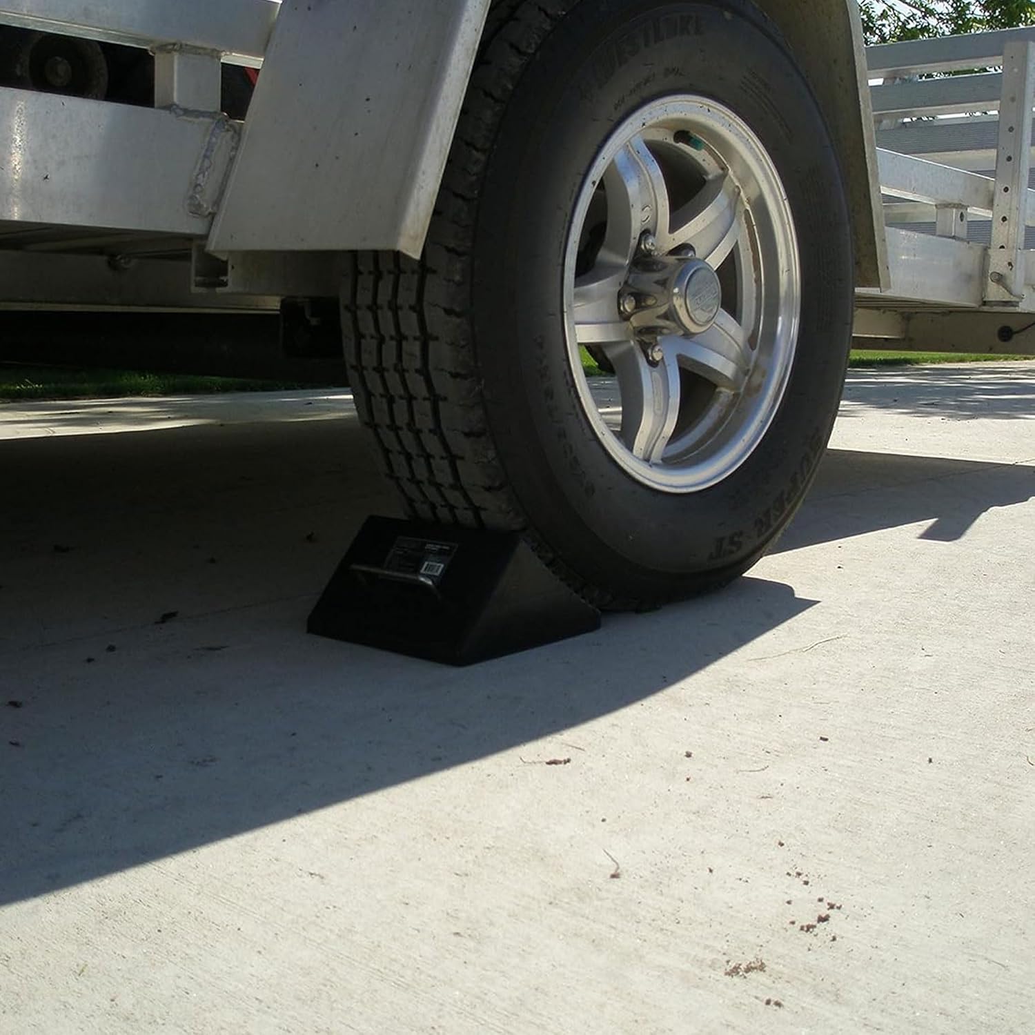 Shop Tuff Rubber Wheel Chock with Wide Handles, Curved Surface, and Resistant to Slip Design for Automotives, Wheel Immobilizers, and Chocks, Black