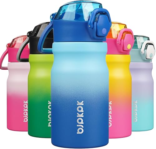 Miniatura 10 de BJPKPK Botella de Agua Aislada de 18 oz con Pajita de Acero Inoxidable de Doble Pared Botellas de Agua Libres de BPA a Prueba de Fugas Termo con