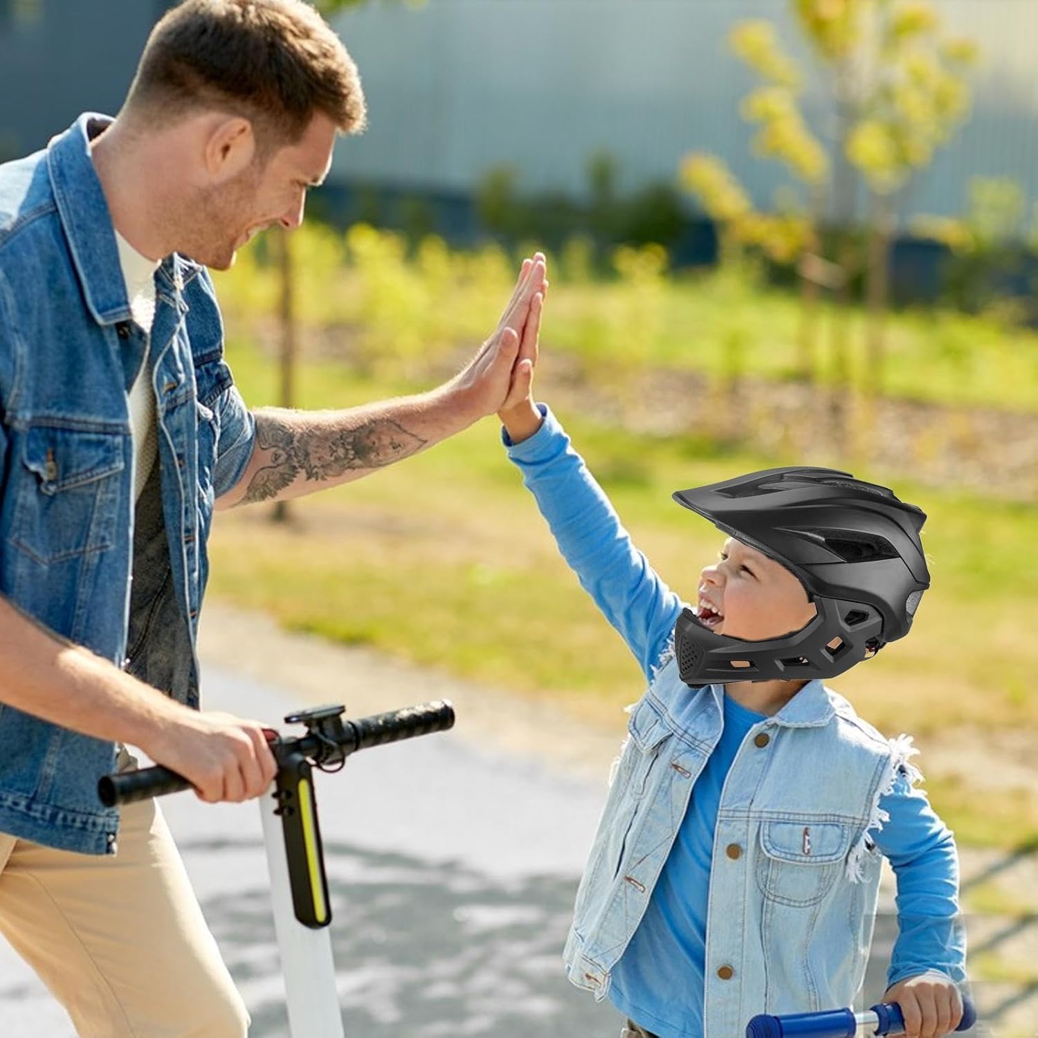Casco da bicicletta per bambini 2 in 1, con protezione per il mento, per skateboard e bicicletta, leggero casco da mountain bike, rimovibile, per BMX, Dirt Bike (nero)