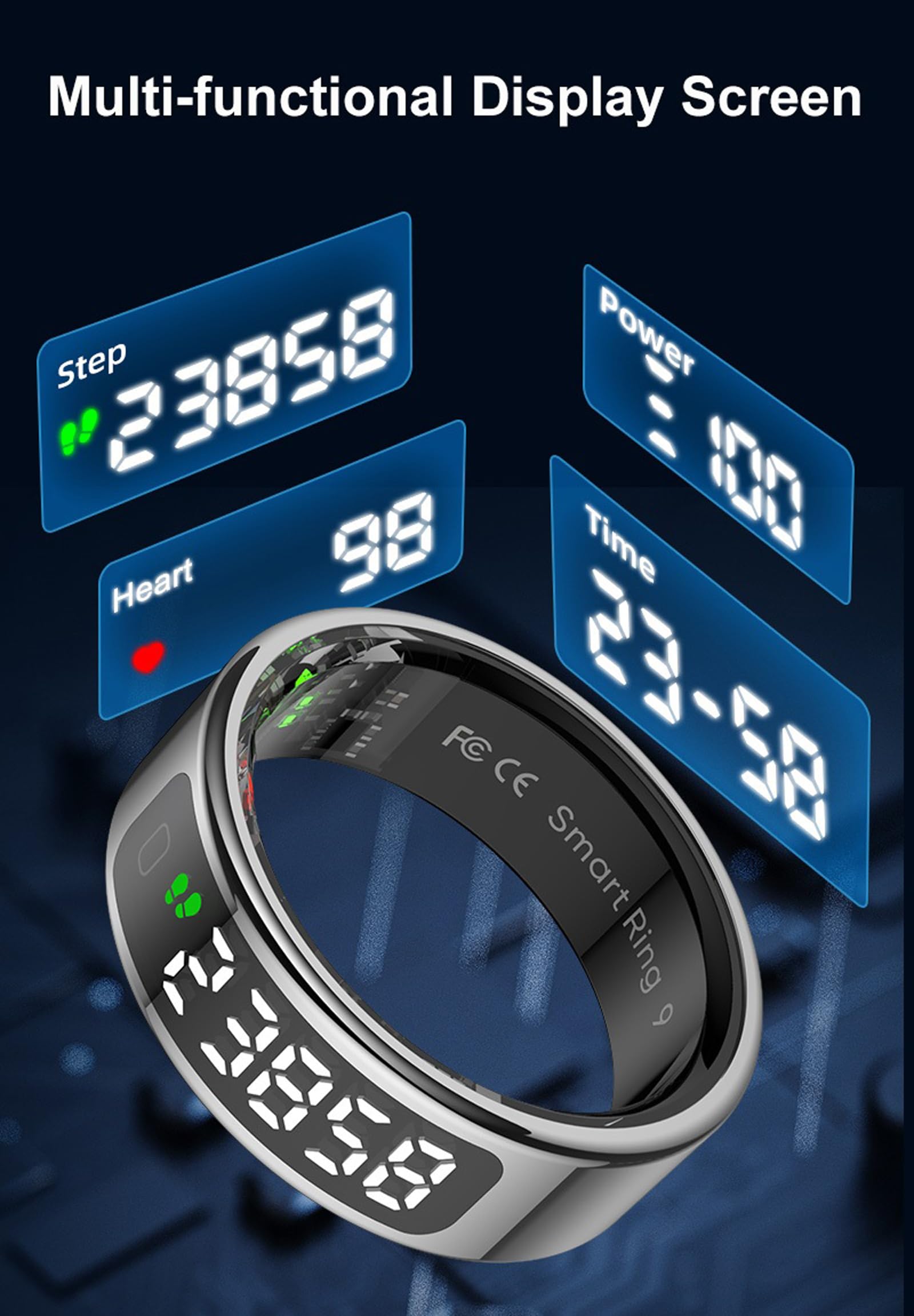 Smart Ring for Men Health Ring with Touchscreen Heart Rate Monitor Sleep Tracker Gesture Control for Scrolling Fitness Tracker Ring Pedometer IP68 Waterproof Compatible with iOS Android Phones