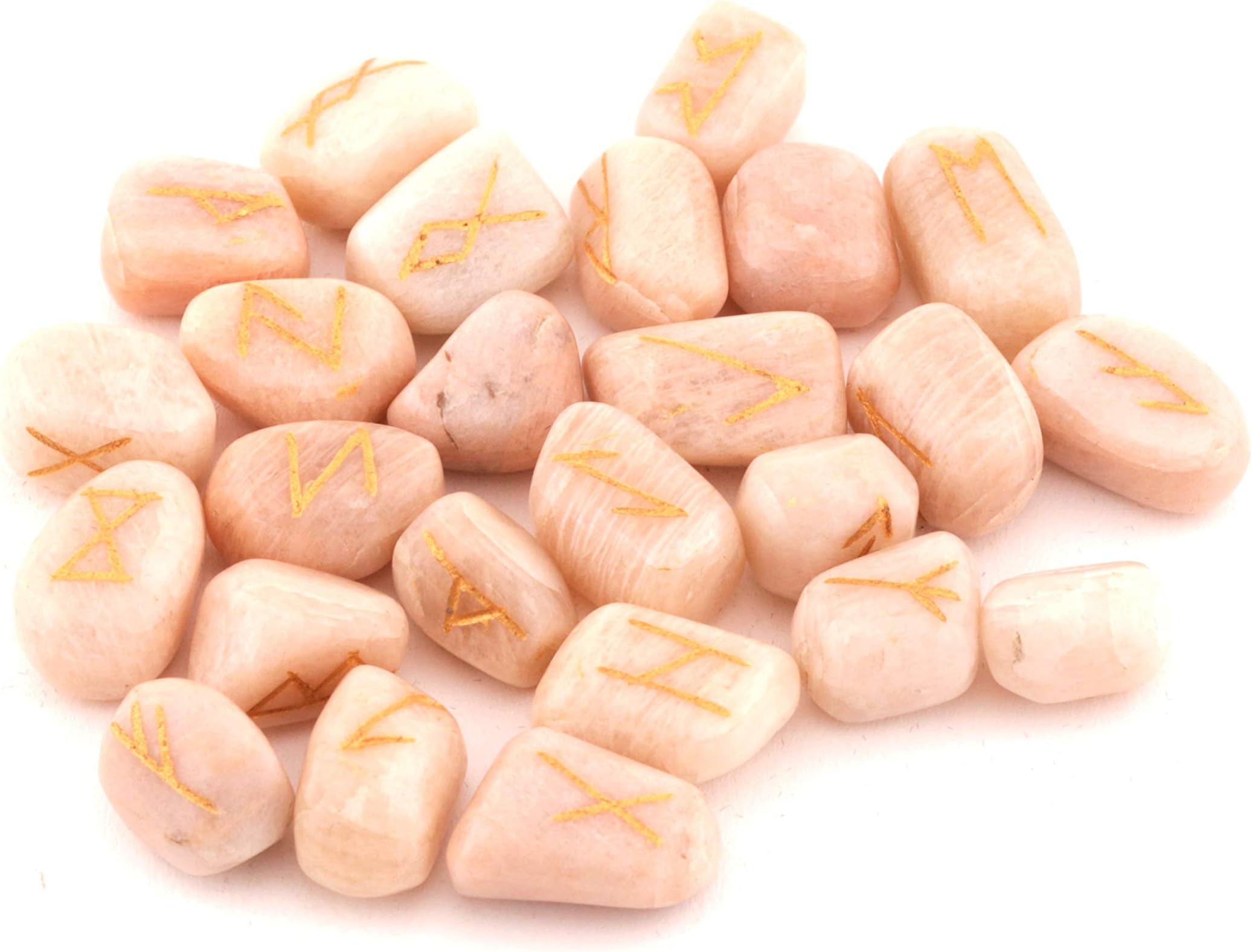 Dharohar Handicrafts Runes, Crystals and Healing Stones Rune Set, Wicca Divination Rune Stones,Viking Runes,Pagan and Witchcraft Supplies,Runes for Beginners, Peach Moonstone