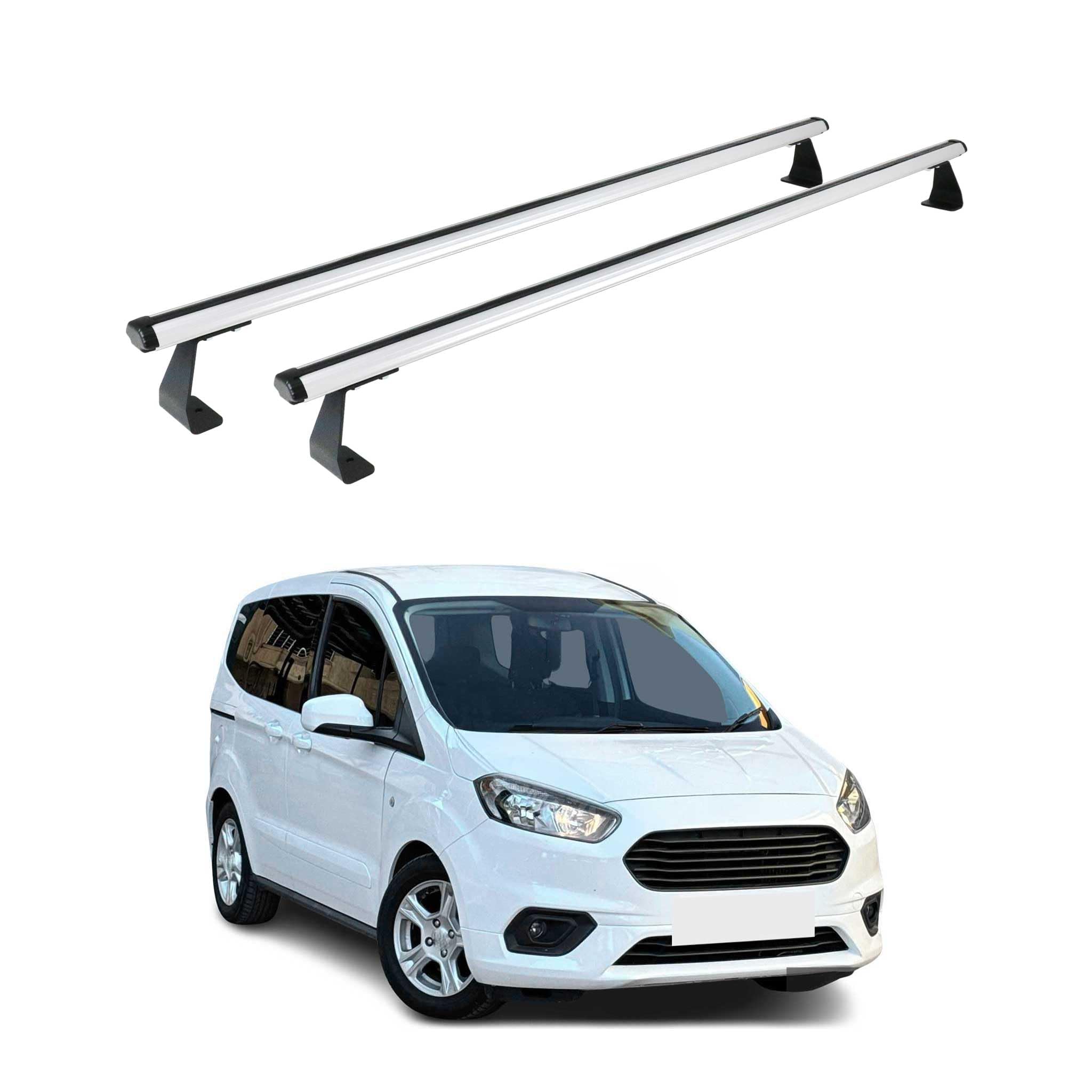 OMAC Heavy Duty Barras de Techo Transversales Compatibles con Ford Transit Courier I 2014-2023 – 2 Stangen – Aluminio Plata