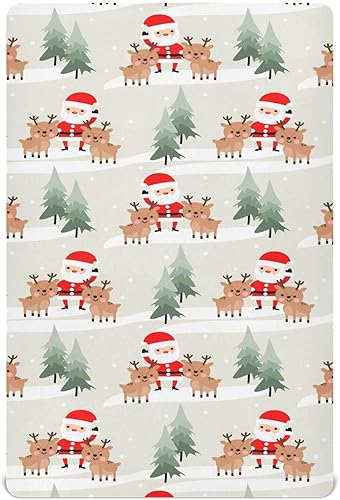 Crib Sheets for Boys Cute Santa Claus Reindeer Toddler Baby Girl Sheets for Crib,Neutral Mini Crib Nursery Mattress Sheets Fitted,Crib Mattress Soft