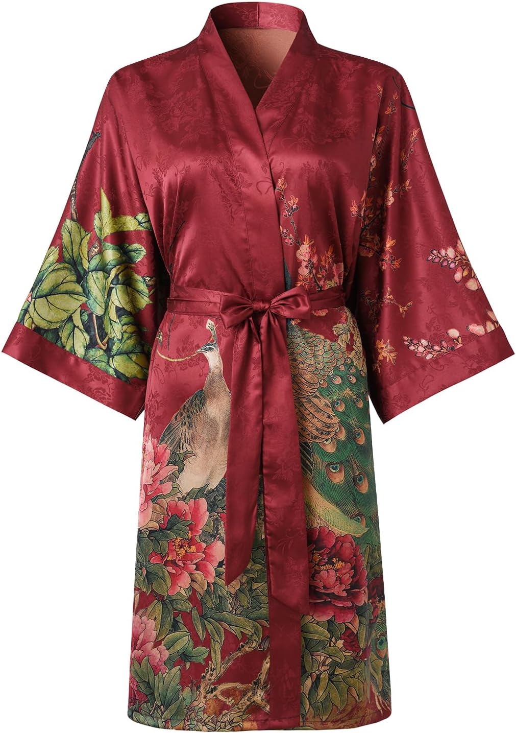Ledamon Women's Kimono Short Robe - Classic Floral Bathrobe Nightgown