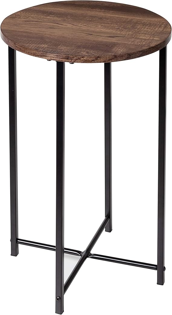 HoneyCanDo Round Side Table with XPattern Base, Natural