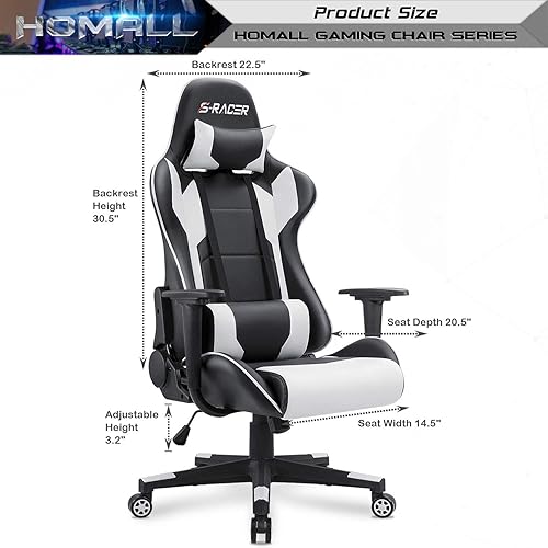 Miniatura 3 de Homall - Silla ejecutiva con respaldo alto de piel sintética ergonómica ajustable y giratoria con soporte lumbar y reposacabezas para juego