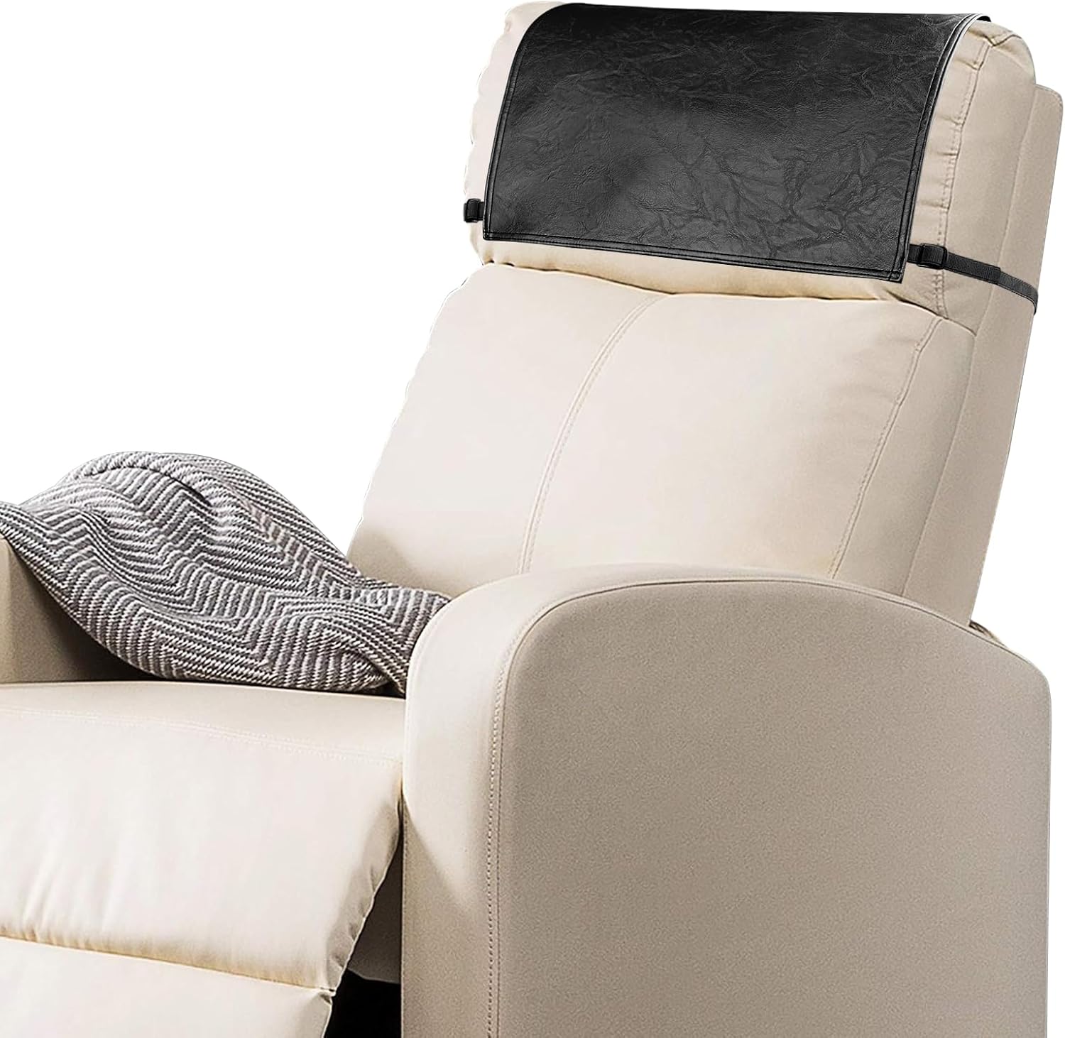 Headrest Covers for Recliners- Faux Leather Recliner Headrest Cover Protector with Elastic Straps,Chair Headrest Cover for Recliner Protector 17 x 27 in(Black)