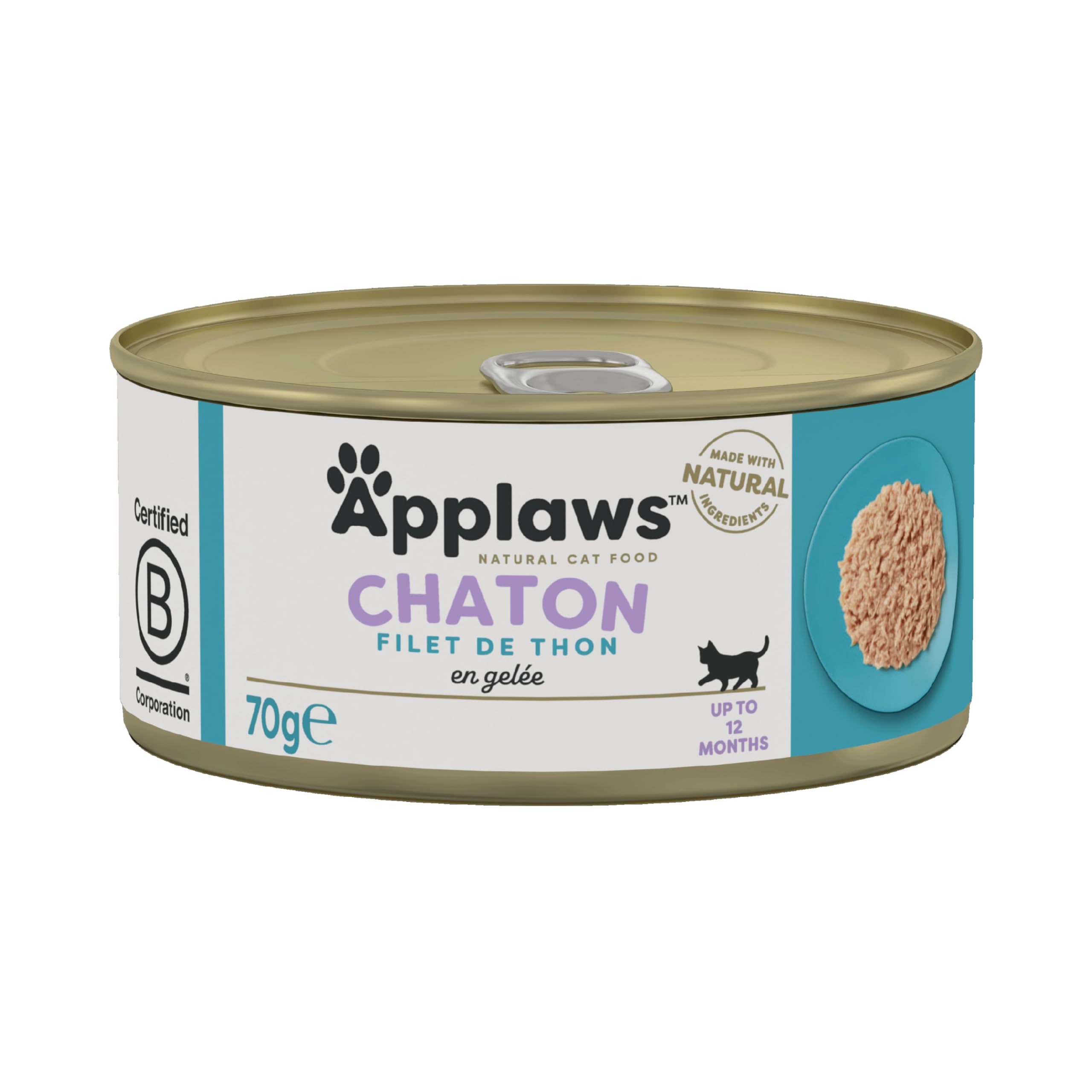 Applaws Natural Aliment Humide pour Chatons, Filet de Thon en Gelée - Pack de 24 x 70g Boîtes