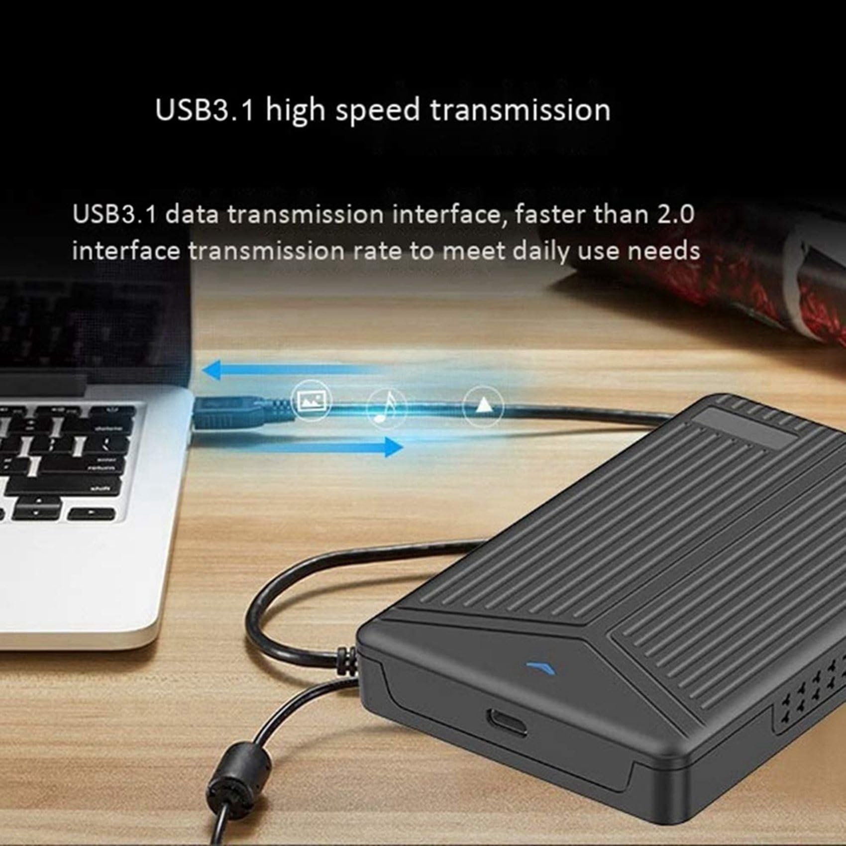 Jkjhbhged USB 3.1 Mobile Hard Disk Box 2.5 Inch SATA Hard Disk Box SSD Enclosure Support 15mm Hard Drive for Computer Notebook, black, 500154693