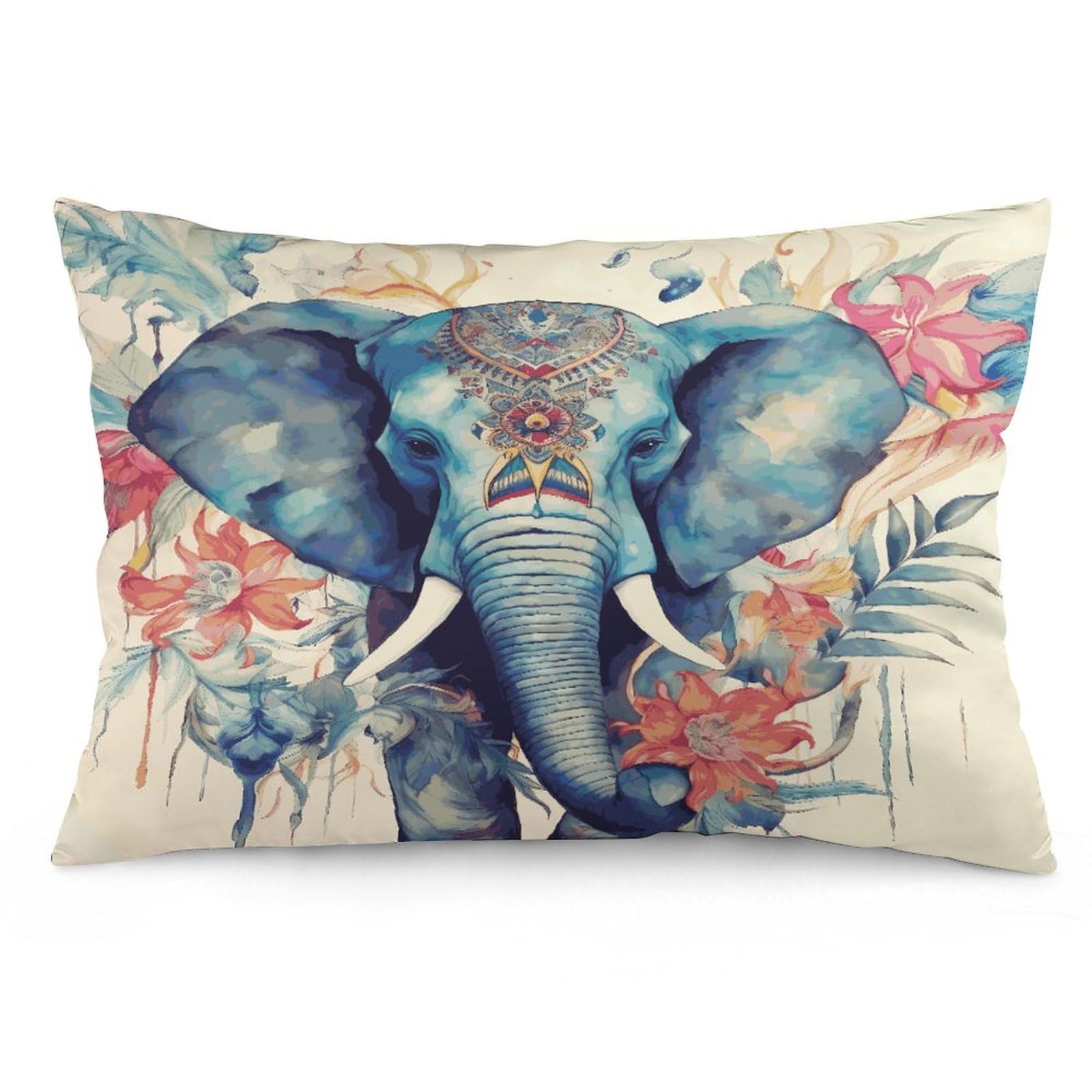 Peacock Feathers Elephant Throw Pillow Cover Soft Lumbar Pillow Covers with Zipper Breathable Rectangular Cushion Case Polyester Pillow Case Decorative Body Pillow Cover for Couch Bed