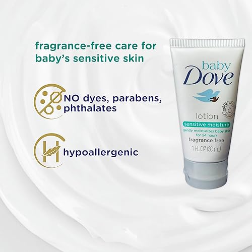 Miniatura 8 de Baby Dove Loción para bebé de humedad sensible, 6 unidades, hipoalergénica, sin fragancia, para pieles sensibles, loción hidratante para bebés sin