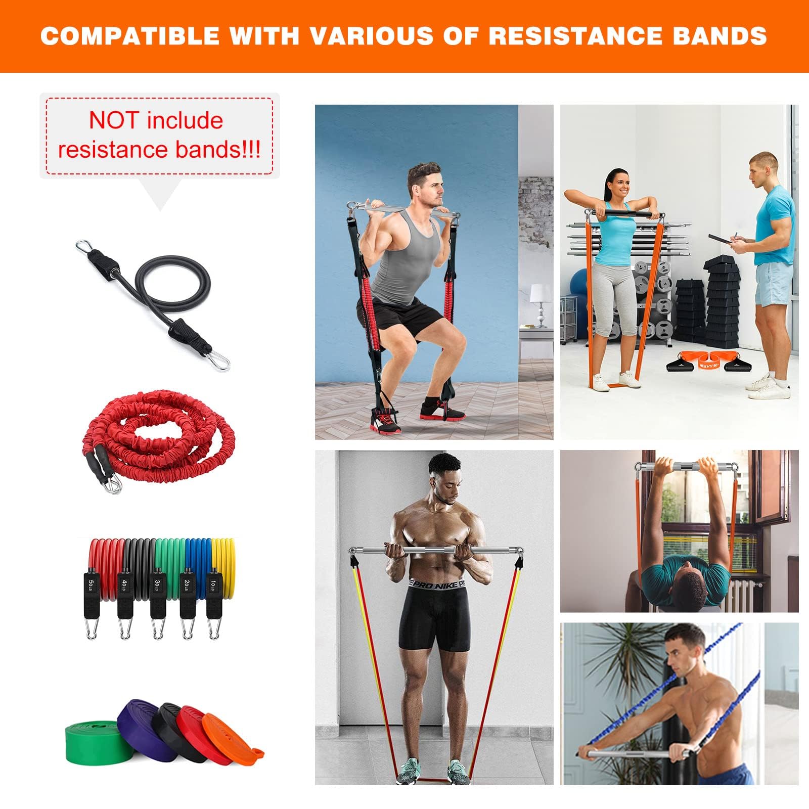 DASKING Fitnessbänder Widerstandsbänder Stange, Fitnessgeräte für Zuhause, 75cm/90cm/98cm Abnehmbarer Resistance Bands Bar Kit mit Dreieckshaken,Yoga Pilates Bars, Workout Full Body Fitness Exercise