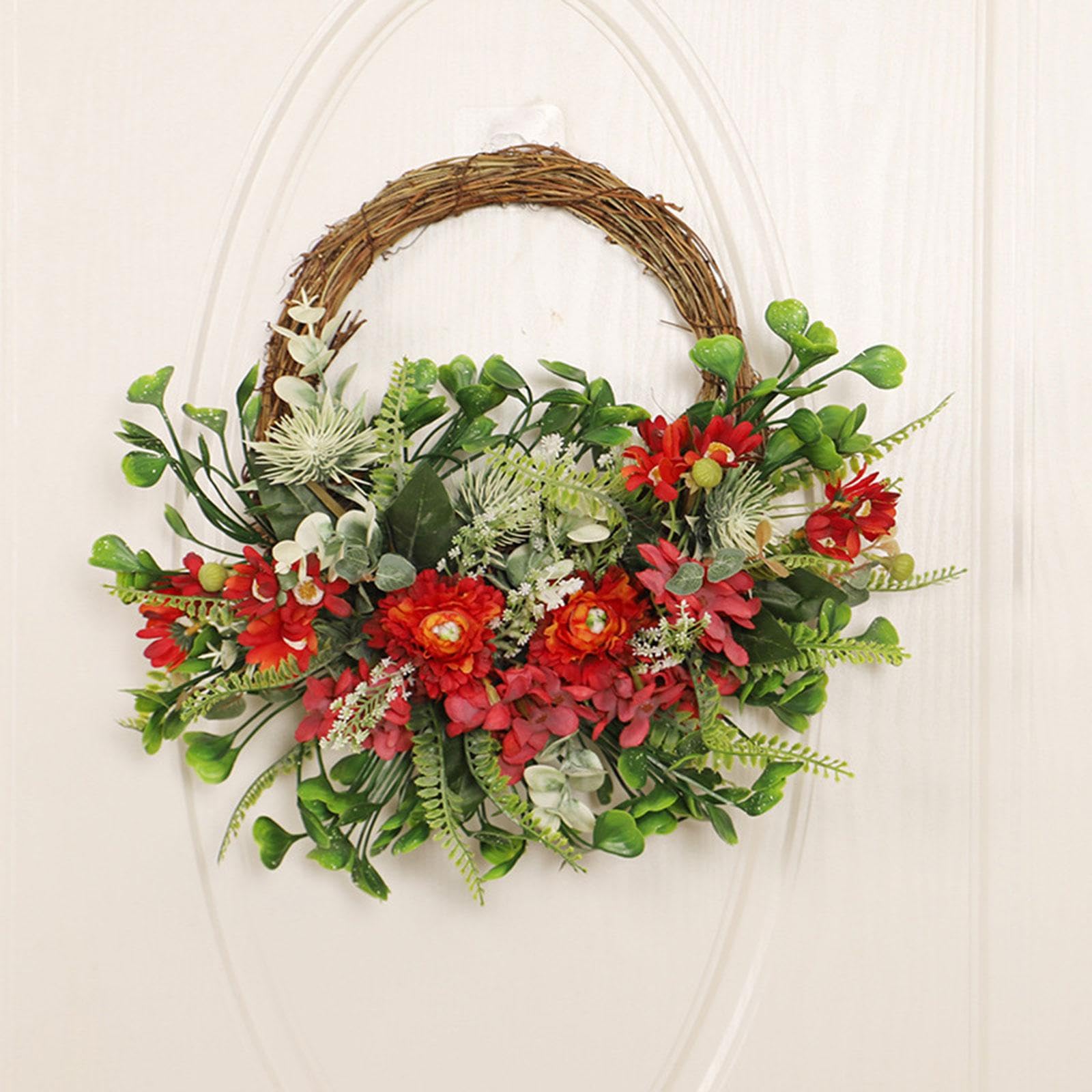 KinderCoring Ghirlanda di Garofani Fiori Artificiali Centrotavola Decorativo Tondo Realizzato Struttura in Ferro Adatta per Tavolo Ufficio Ricorrenze, Rosso